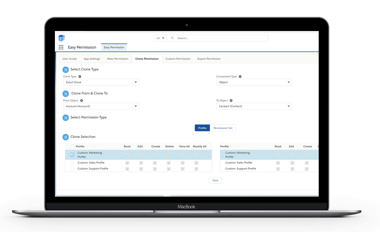 Clone salesfoce schema permission